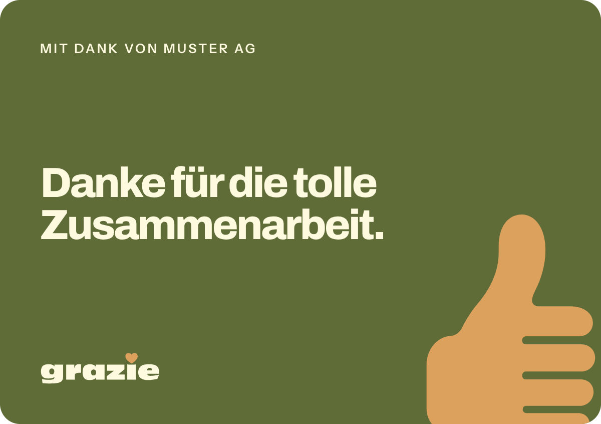 Dankeskarte Olive Leaf: Danke für die tolle Zusammenarbeit.