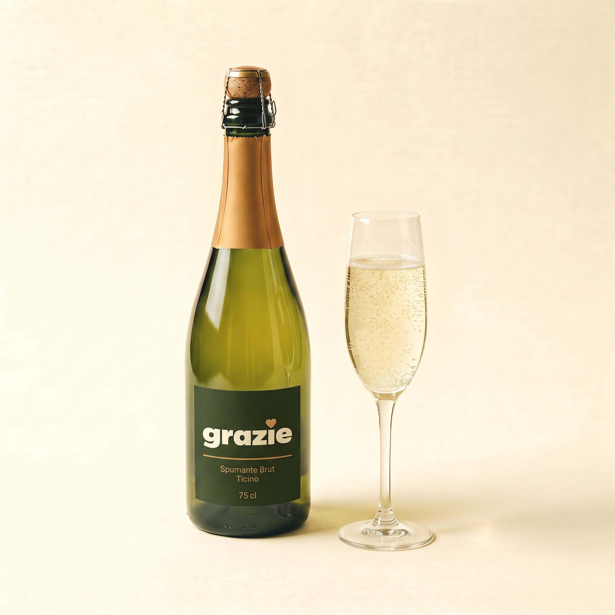 grazie Spumante Brut Ticino mit Glas